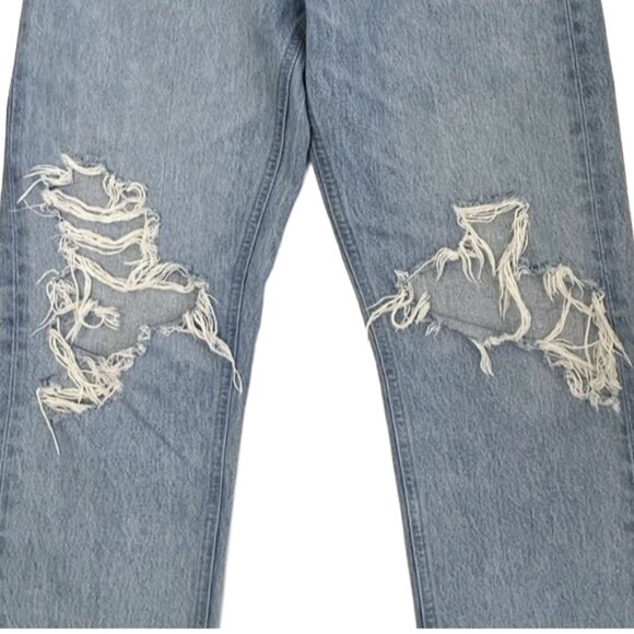 AGOLDE High-Rise Distressed Straight Leg Jeans 26 Light Wash Designer Denim - Picture 4 of 15
